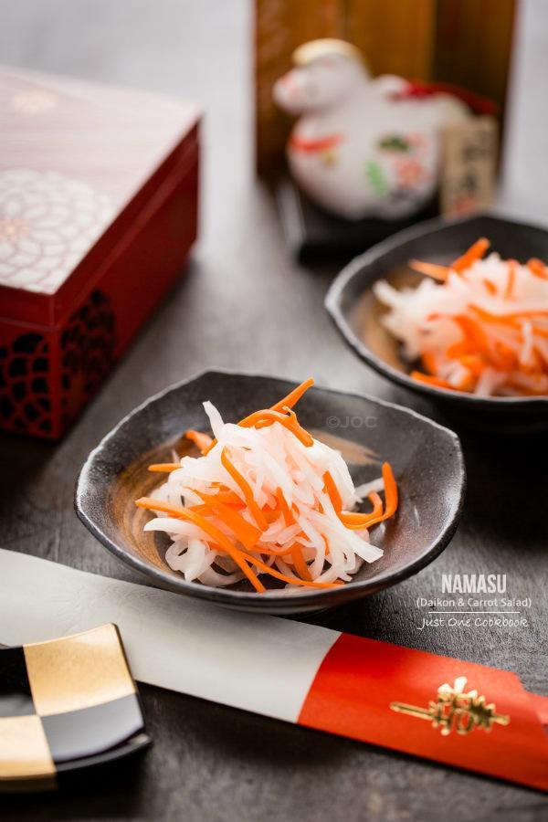 Namasu (Daikon and Carrot Salad) in small bowl | Easy Japanese Recipes at JustOneCookbook.com