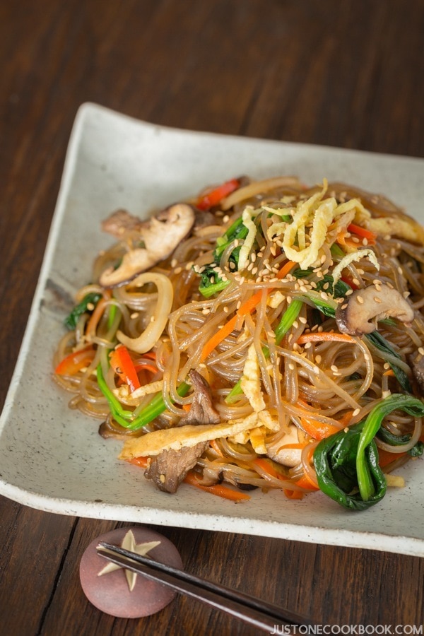 Japchae (Korean Glass Noodles with Stir-Fried Vegetables and Meat | JustOneCookbook.com