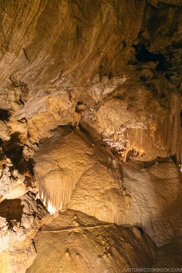 large natural cave filled with stalactites - Lake Shasta Caverns Travel Guide | justonecookbook.com