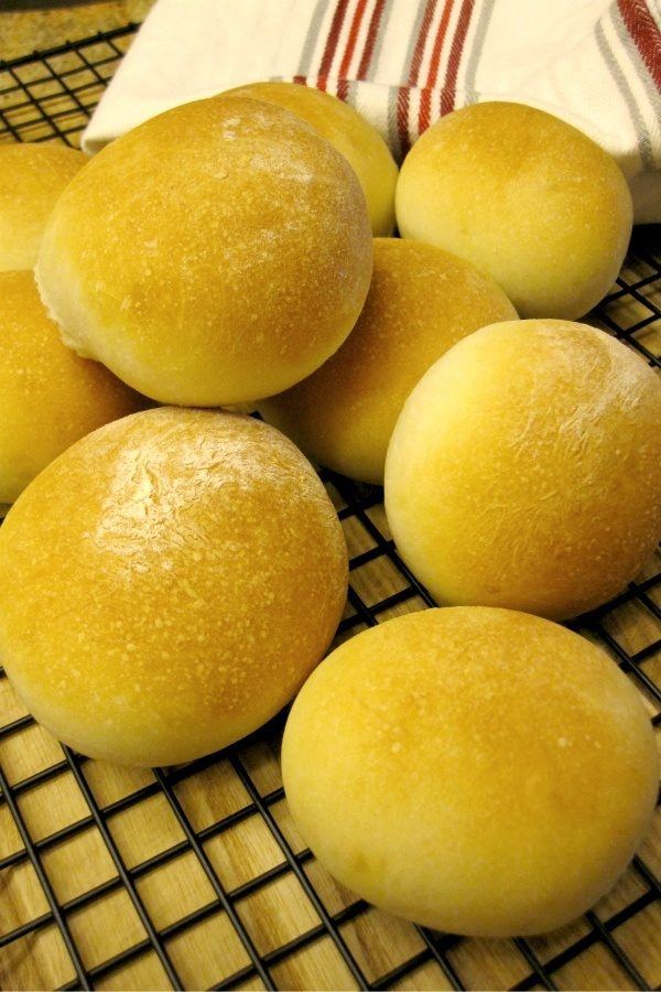 Dinner Rolls on a baking wire rack.