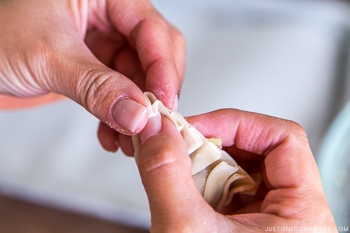 fingers folding gyoza wrapper