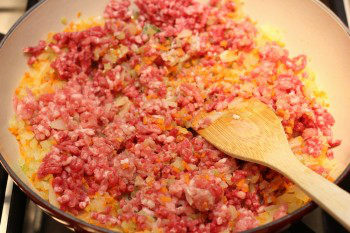 meat with other ingredients in a pan on top of stove