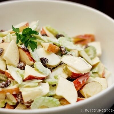 Apple Salad in a white bowl.