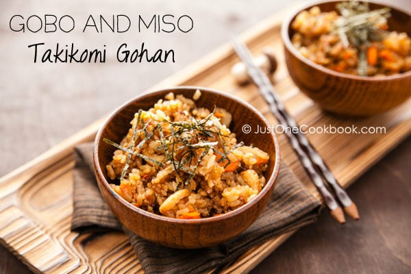 Gobo and Miso Takikomi Gohan in bowls.