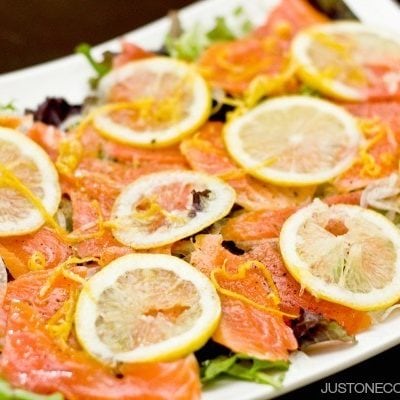 Smoked Salmon Salad with Lemon Vinaigrette on a plate.