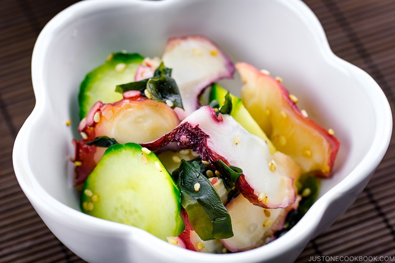 Octopus salad served in appetizer bowl