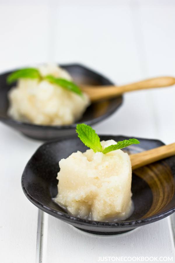 Lychee Coconut Sorbet on plates.