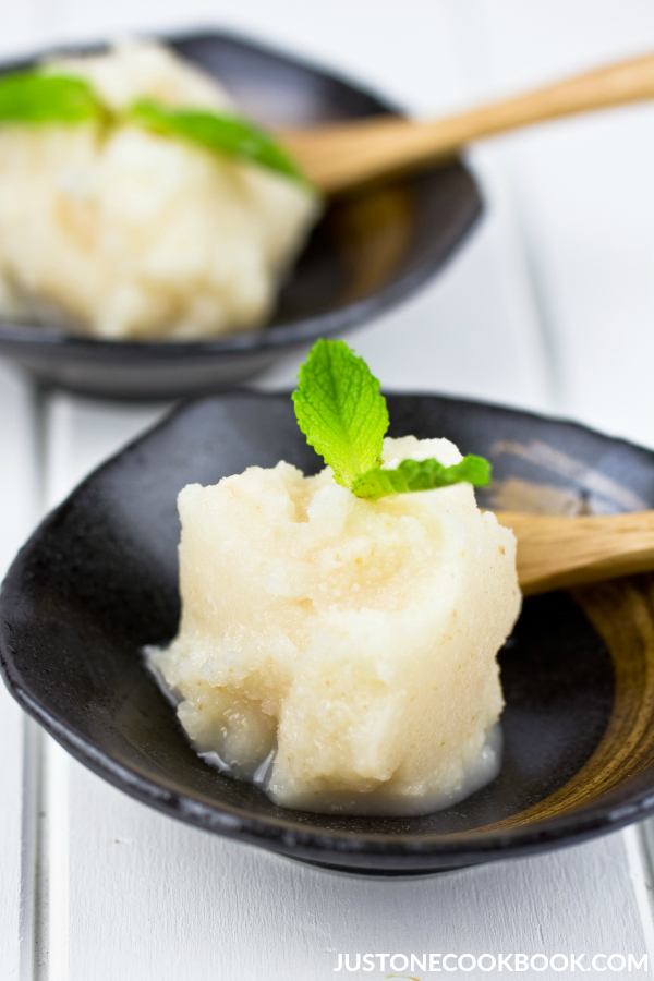 Lychee Coconut Sorbet on plates.