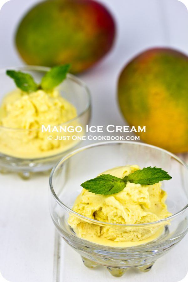 Mango Ice Cream in glass cups.