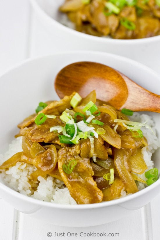 Pork Curry Donburi in bowls.