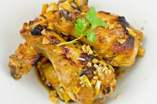 Momofuku Chicken Wings on a white plate.