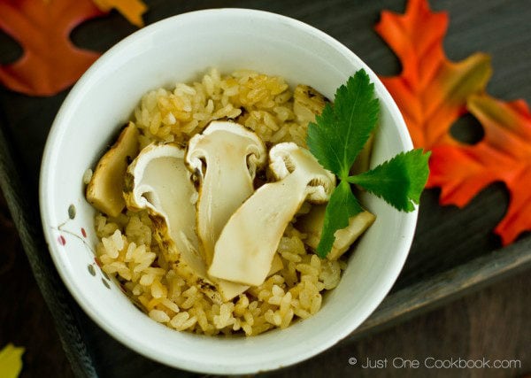 Matsutake Gohan (Wild Pine Mushroom Rice) Recipe | JustOneCookbook.com Matsutake Gohan (Wild Pine Mushroom Rice) in a bowl.