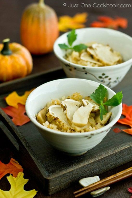 Matsutake Gohan in rice bowls.