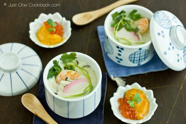 Chawanmushi with Shrimp in cups.