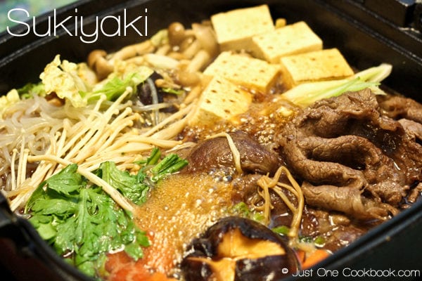 Sukiyaki in a pot.