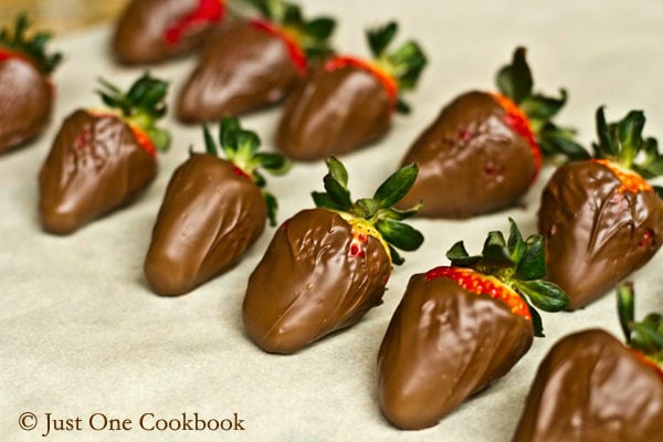 Chocolate Covered Strawberries IIII Chocolate Covered Strawberries on a baking sheet.