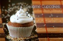 Sesame Cupcakes with Honey Meringue Frosting