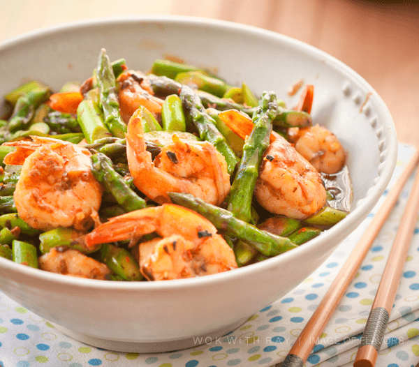 Shrimp Asparagus in a bowl.