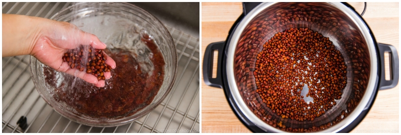 Rinsing the azuki beans and placing inside an Instant Pot