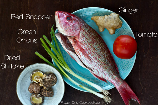 Cantonese Steamed Fish ingredients on a table.