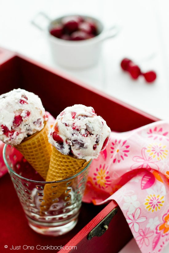 Cherry Ice Cream in cones.