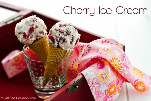 Cherry Ice Cream in cones.