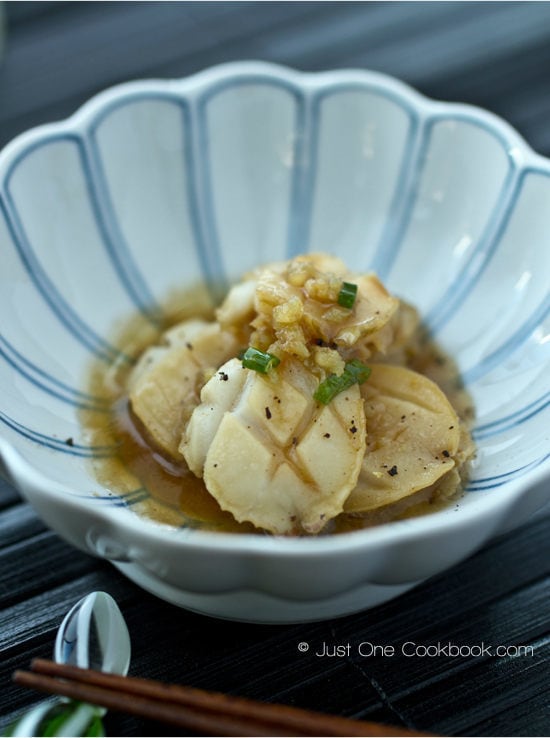 Sauteed Abalone | Just One Cookbook Sauteed Abalone in a small bowl.
