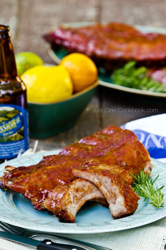 Smoked Baby Back Ribs | Just One Cookbook Smoked Baby Back Ribs on a plate.
