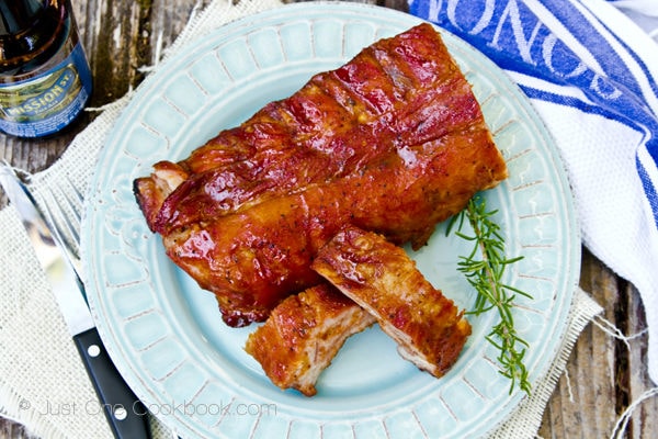 Smoked Baby Back Ribs | Just One Cookbook Smoked Baby Back Ribs on a plate.
