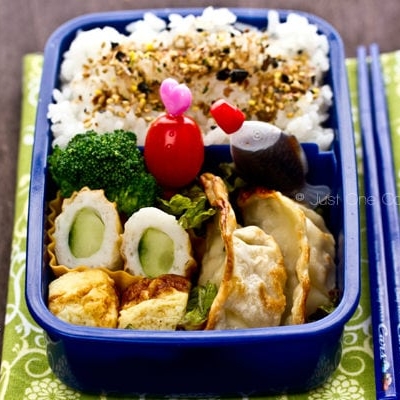 Gyoza Bento on a table.