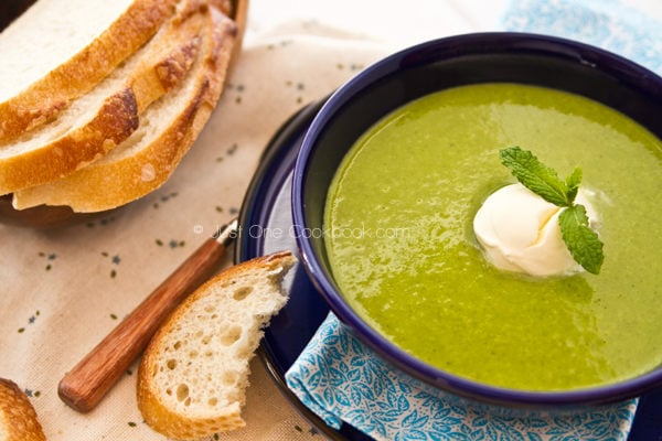 Kale Soup and sliced breads.