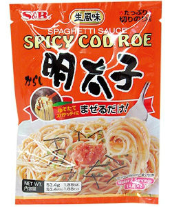 S&B Spicy Cod Roe Pasta in a package.