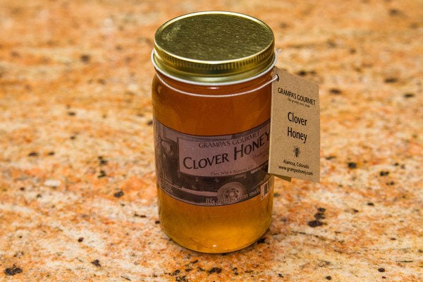 Grandpa's Gourmet Honey in a jar.