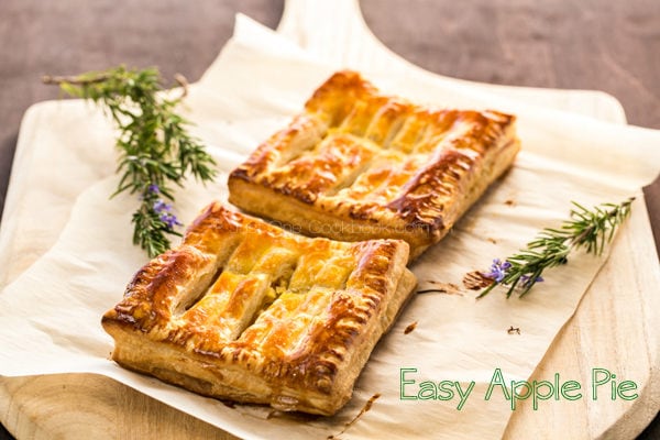 Easy Apple Pie on a wooden board.