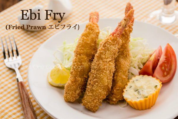 Ebi Fry, Fried Prawn with Taratara sauce on a white plate.