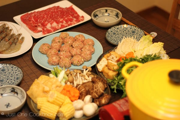 Taiwanese Hot Pot & Homemade Meatballs on a table.