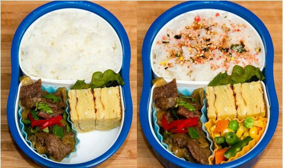 Gyudon bento on a table.