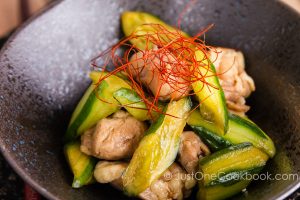 Easy chicken and cucumber recipe dressed in a chili oil marinade