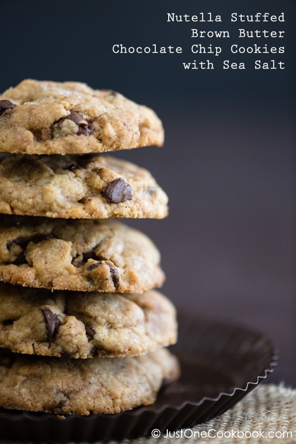 Chocolate Chip Cookies with Nutella on a plate.