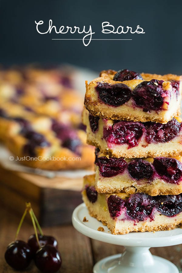 Cherry Bars on a cake stand. 