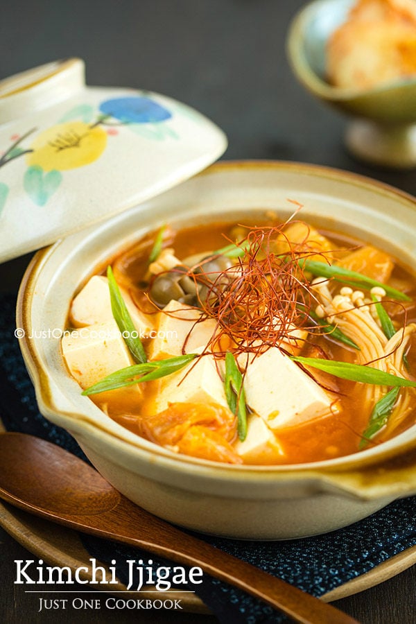 Kimchi Jigae the most popular korean style stew served in a pot