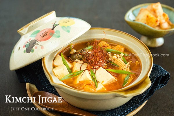 Kimchi Jjigae in a pot.