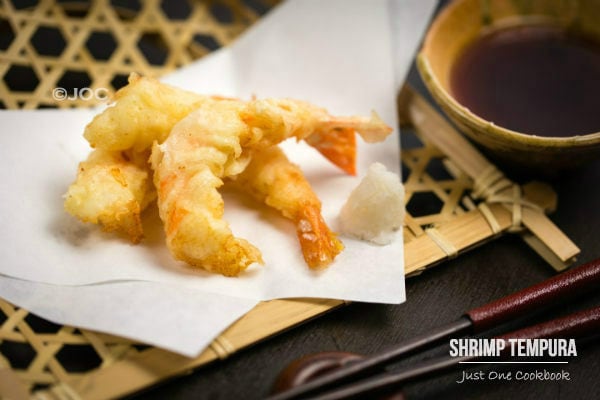 Shrimp Tempura on a bamboo basket.