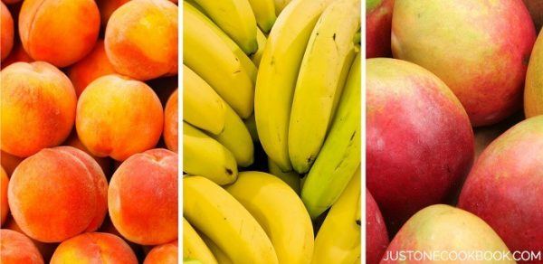 Peach, banana and mango.