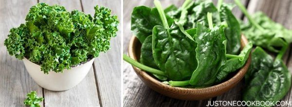 Leafy Greens in bowls. 