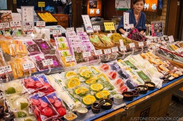 Tsukemono packages at Japanese store.