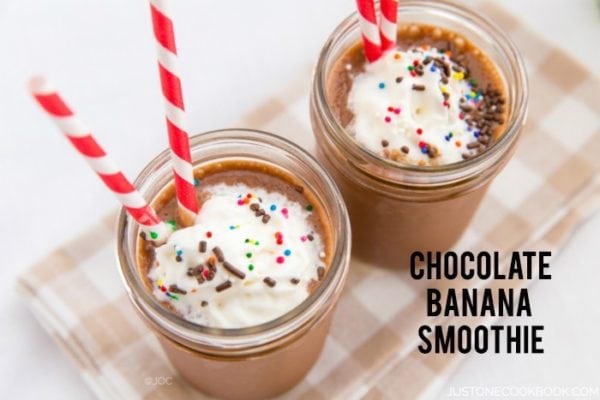Chocolate Banana Smoothie in glasses.