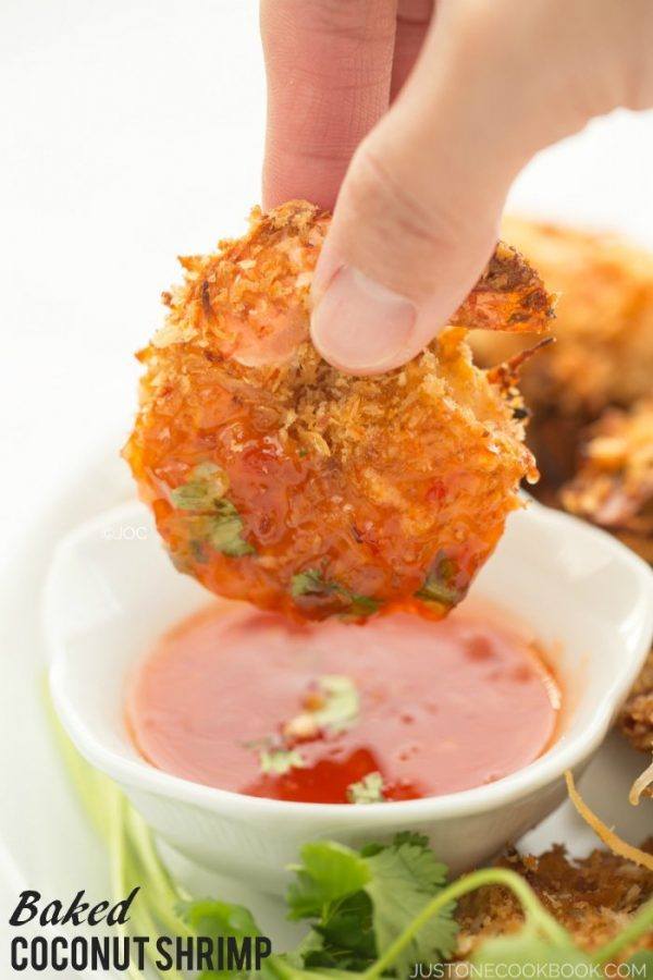 Baked Coconut Shrimp with Thai Chili Sauce on a plate.