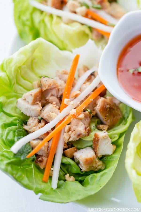 Thai Chicken Lettuce Wraps on a plate.