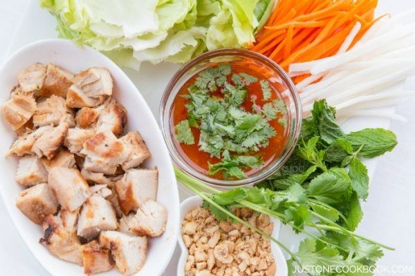 Thai Chicken Lettuce Wraps ingredients on a plate.